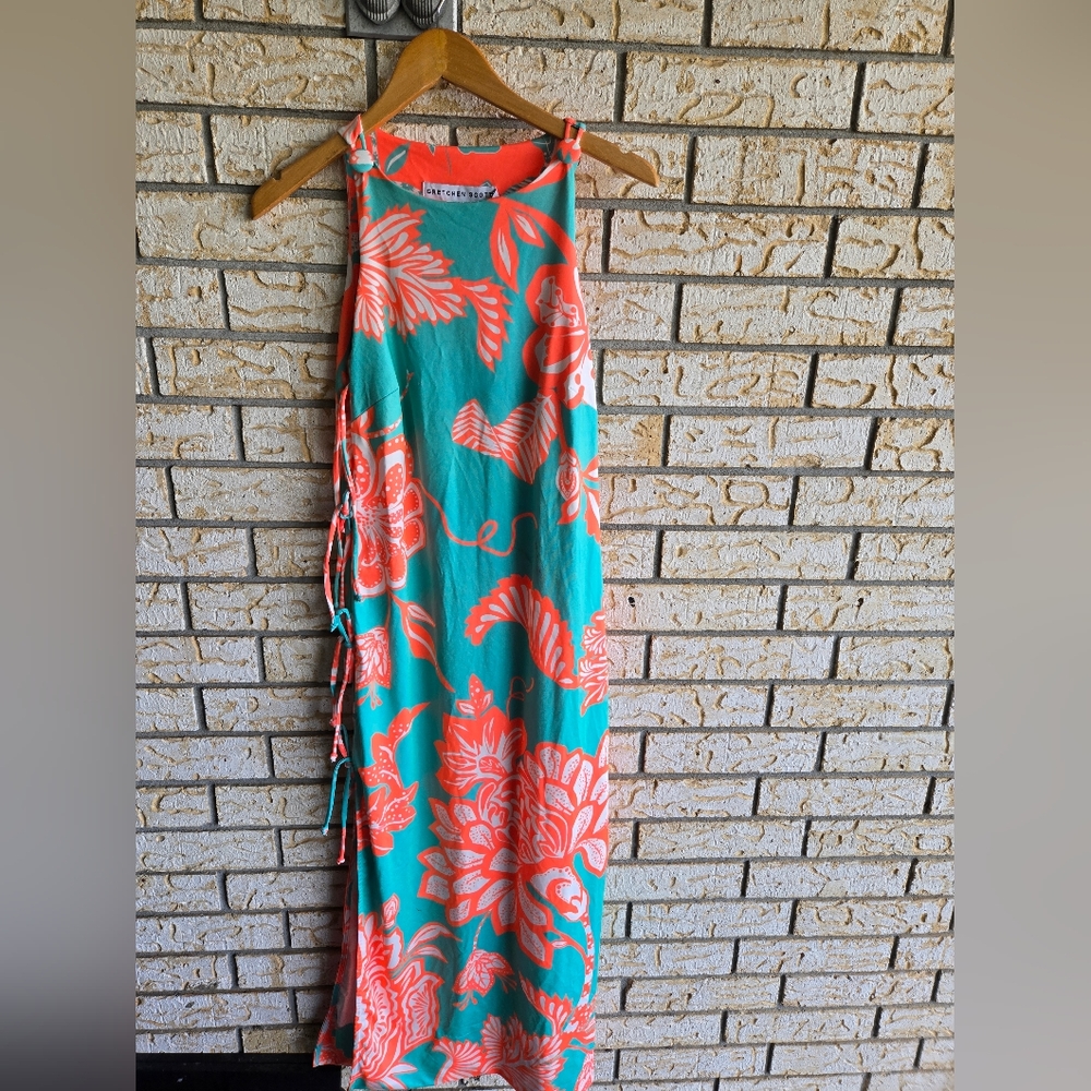 Gretchen  Orangeand Blue Halter Sundress